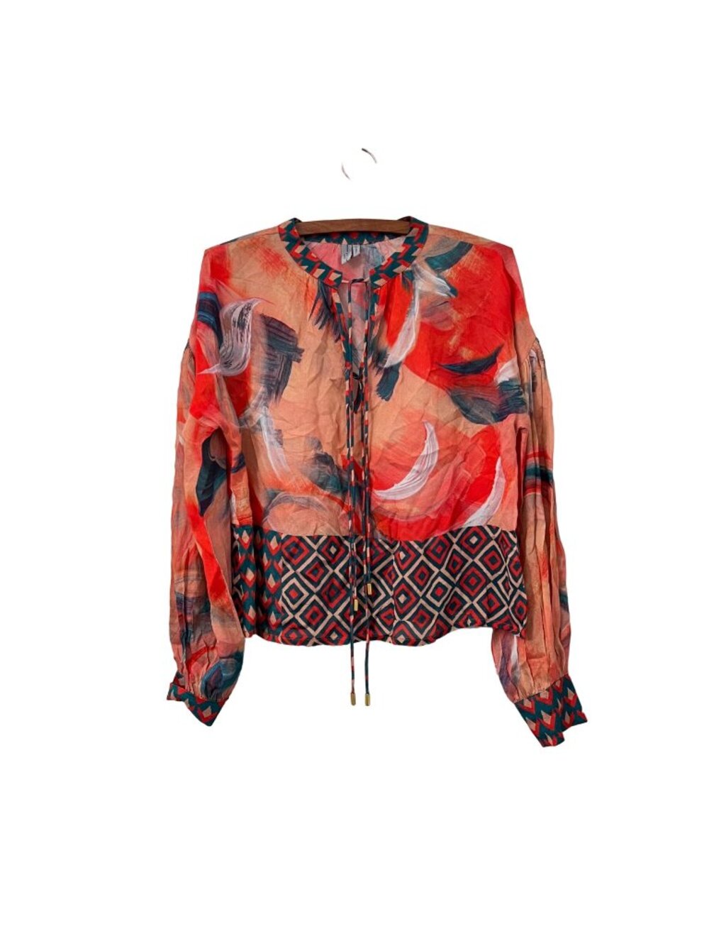 Blank London Womens Multicolor Watercolor Geometric Blouse Size 2XSmall